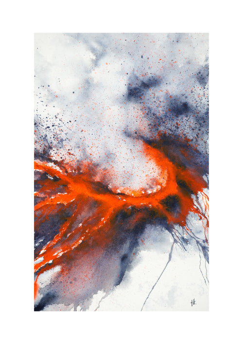 At 1000 Degrees - watercolour semi-abstract landscape by Haidi Hildemore. Digital preview of the limited edition print.