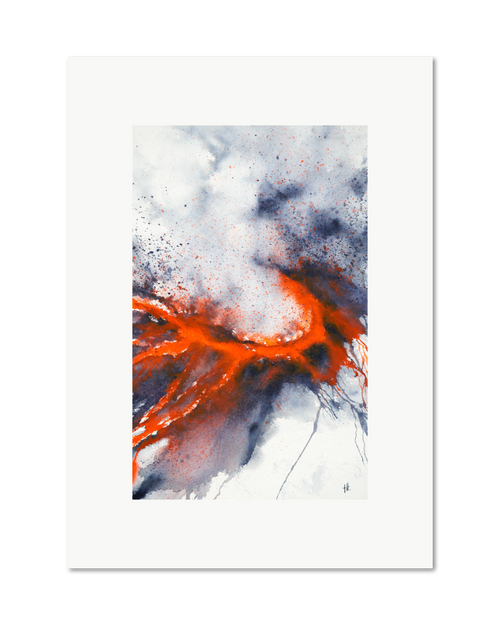 At 1000 Degrees - watercolour semi-abstract landscape by Haidi Hildemore. A2 limited edition print on Hahnemühle German Etching, unframed with a white border.