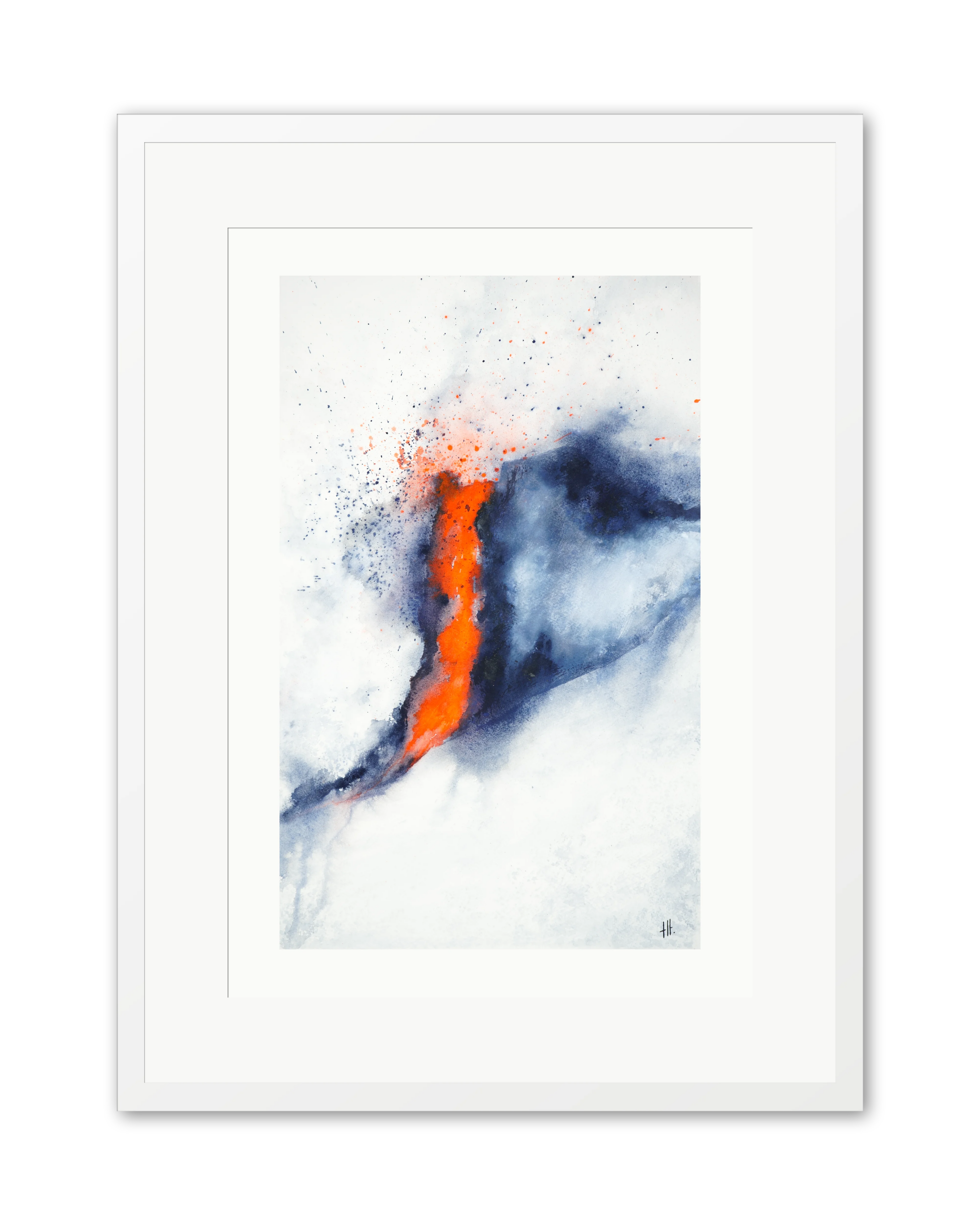 Red Zone - watercolour semi-abstract landscape by Haidi Hildemore. A2 limited edition print on Hahnemühle German Etching, window mounted in a white frame.