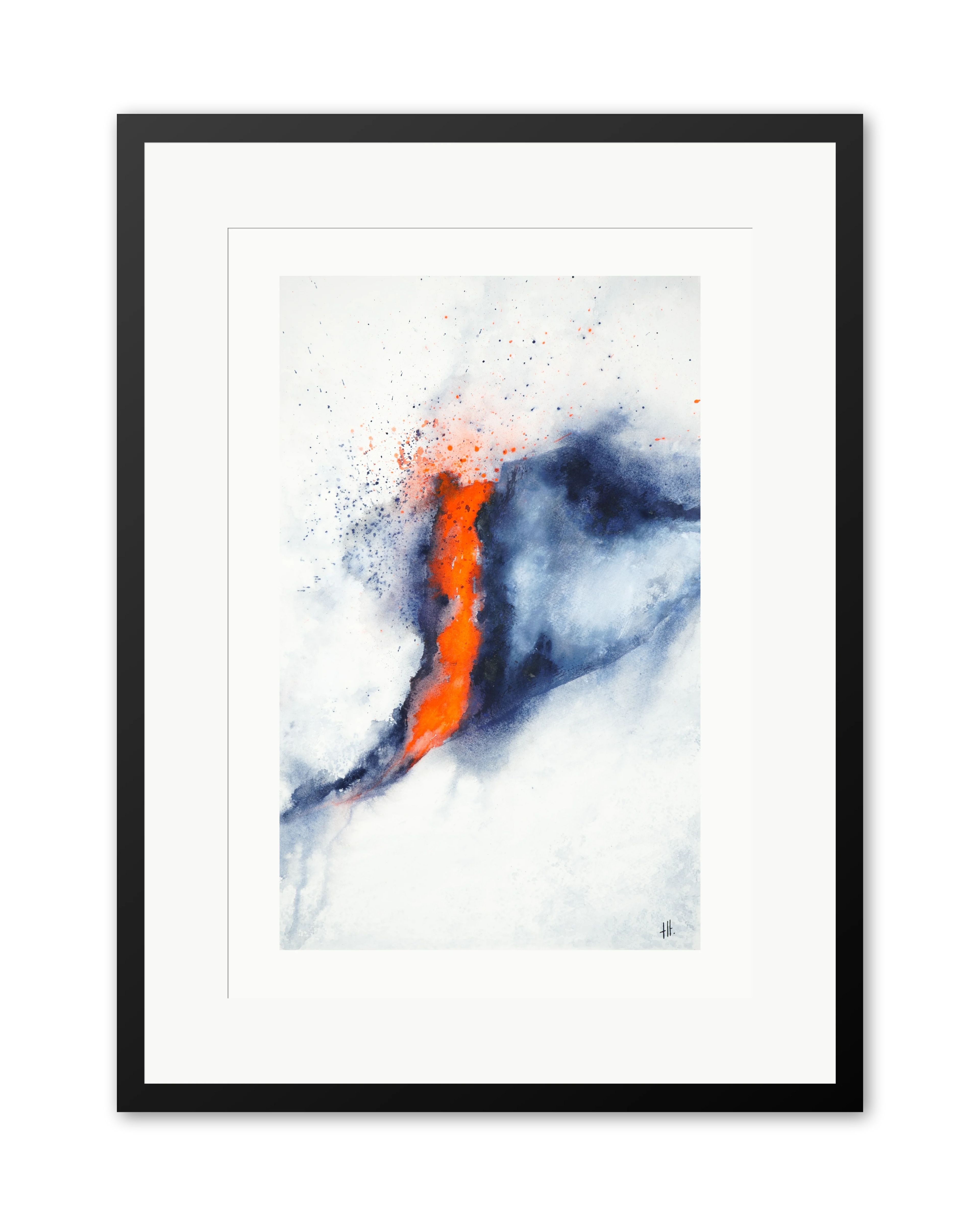 Red Zone - watercolour semi-abstract landscape by Haidi Hildemore. A2 limited edition print on Hahnemühle German Etching, window mounted in a black frame.