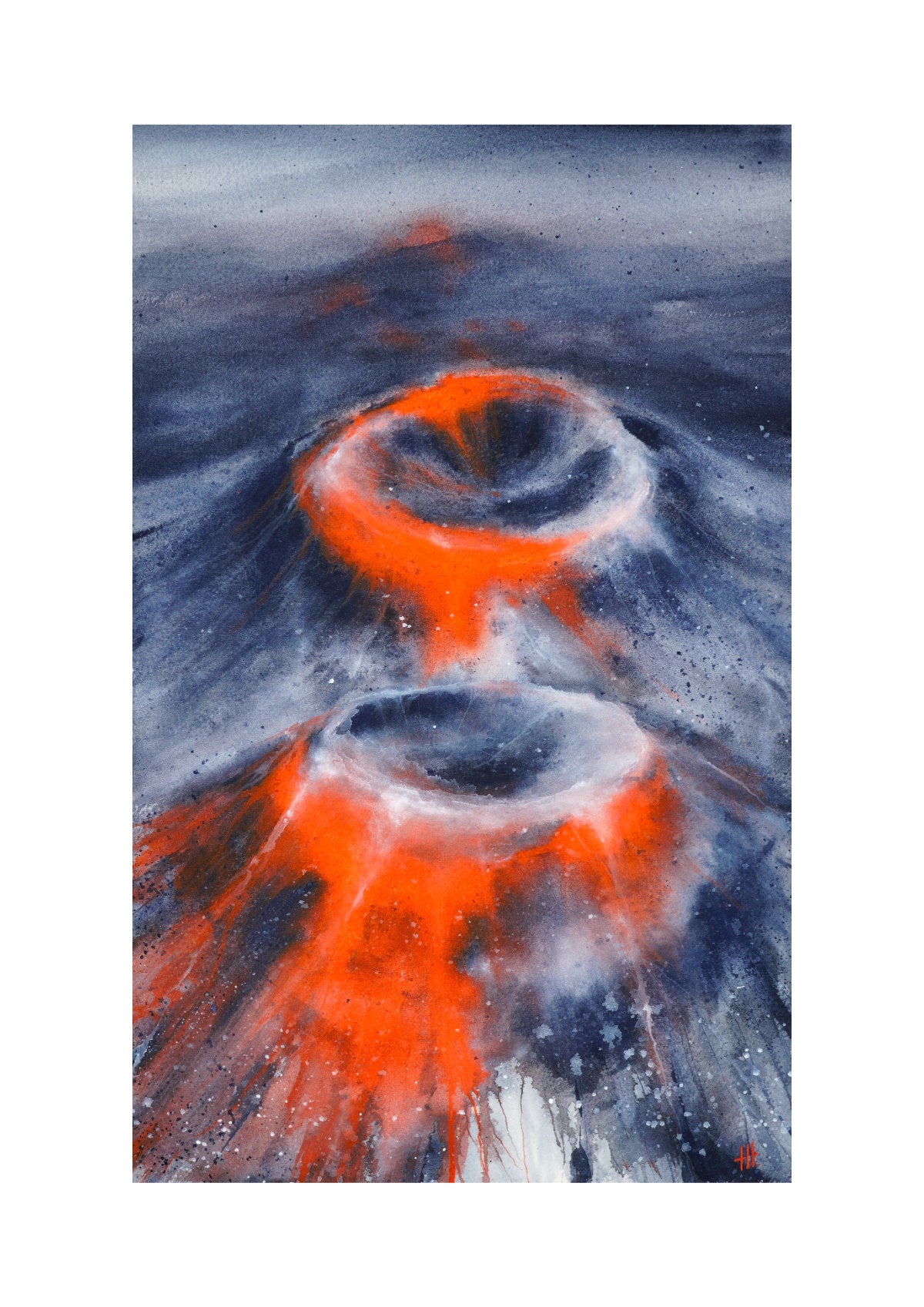 Rings of Fire - watercolour semi-abstract landscape by Haidi Hildemore. Digital preview of the limited edition print.