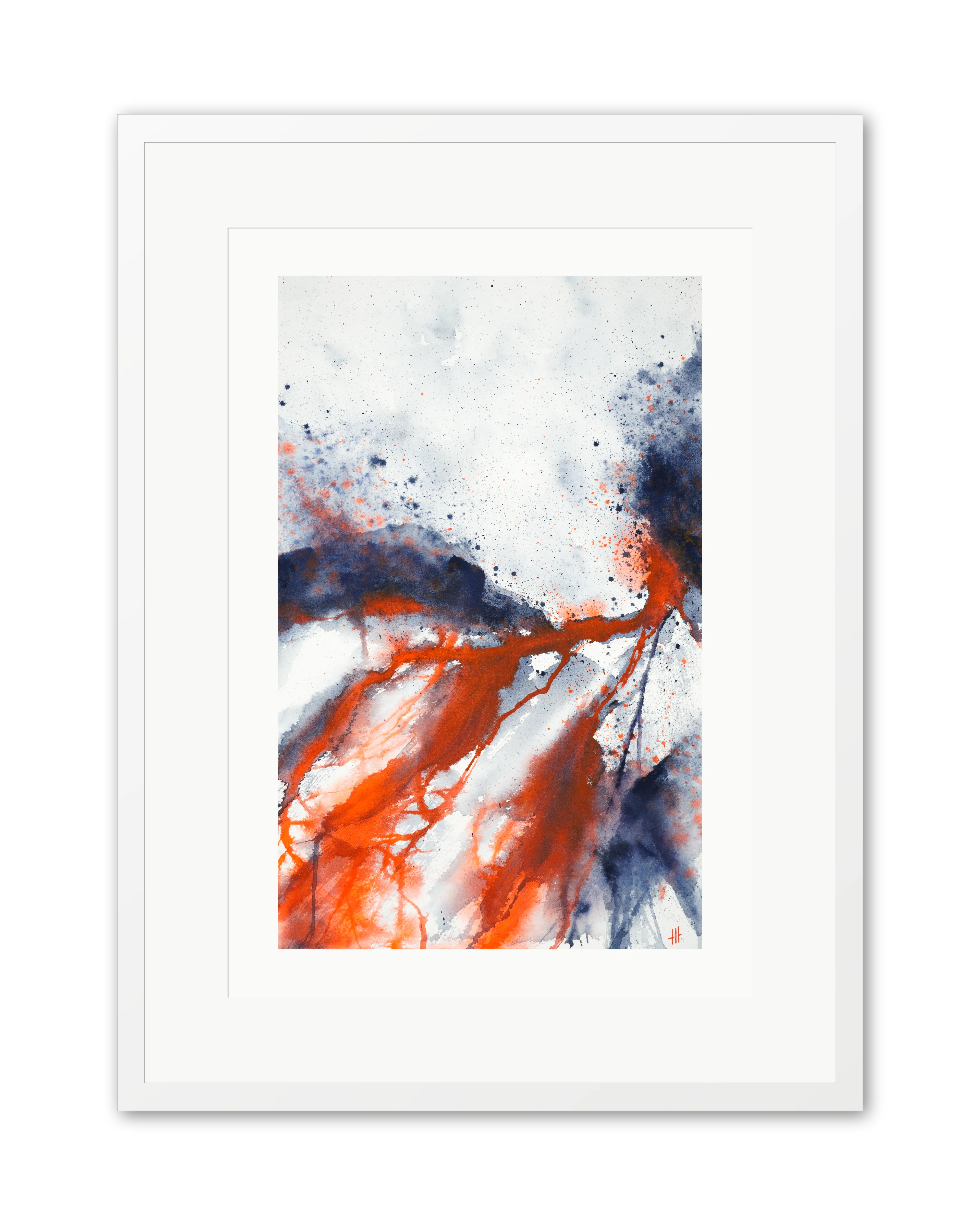River of Death - watercolour semi-abstract landscape by Haidi Hildemore. A2 limited edition print on Hahnemühle German Etching, window mounted in a white frame.