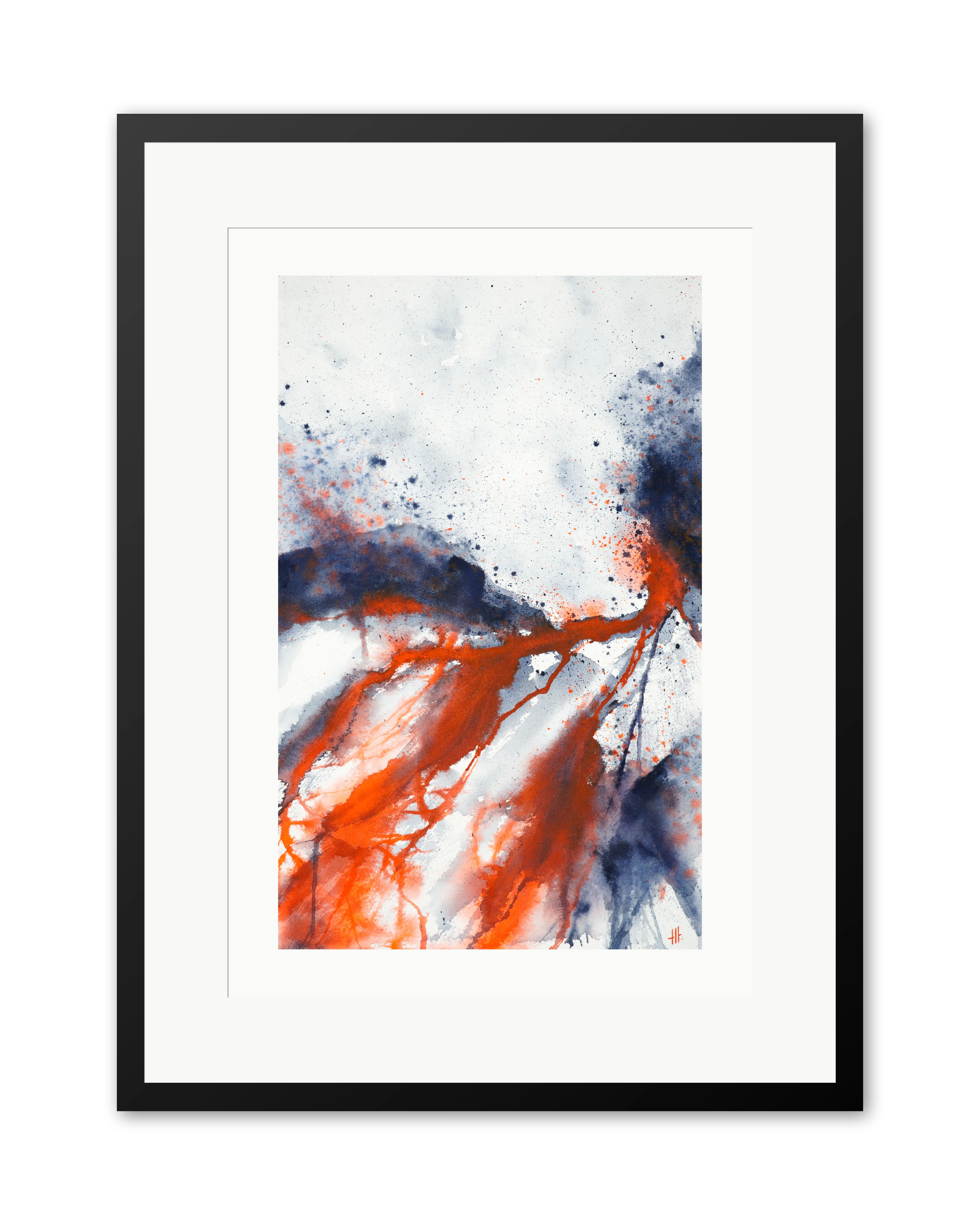 River of Death - watercolour semi-abstract landscape by Haidi Hildemore. A2 limited edition print on Hahnemühle German Etching, window mounted in a black frame.